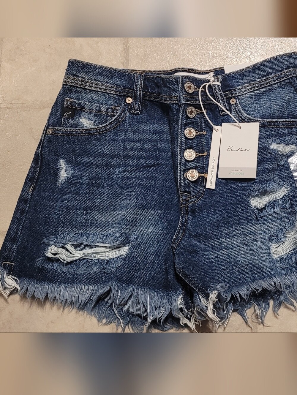 KANCAN Ivy High Rise Button Fly Mom Jean Shorts Distressed Frayed Size 24 New